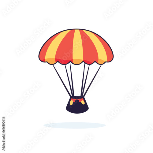 Cartoon Parachute with Alternating Red and Yellow Panels and Dark Blue Harness