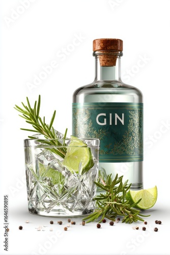 Gin and Tonic Cocktail with Rosemary and Lime Garnish