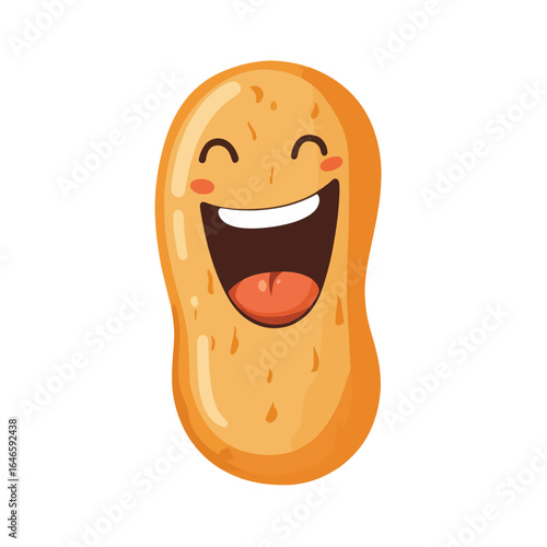 Cartoon potato character with a wide smile and closed eyes