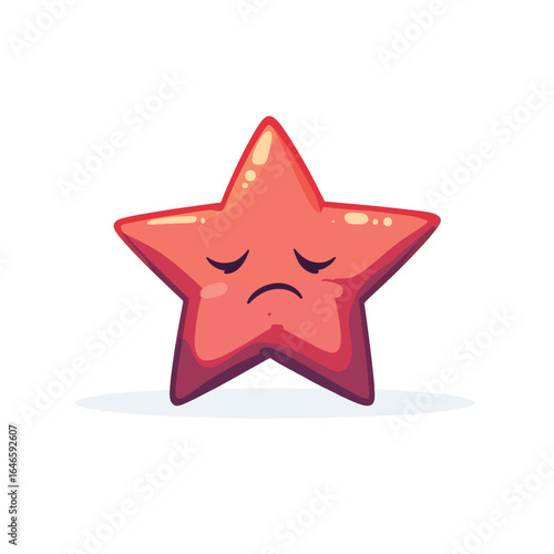 Cartoon Red Star with Downcast Eyes and a Frowning Expression