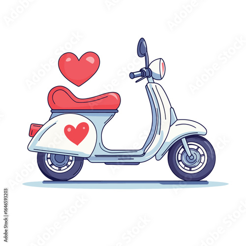 Cartoon scooter with a red heart on the side and a floating heart