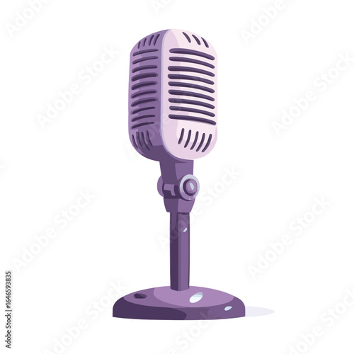 Cartoon style lavender vintage microphone with rounded grill and stand