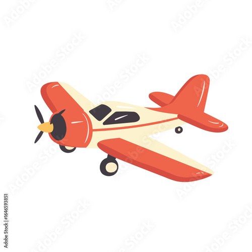 Tableau sur toile Cartoon style red and cream airplane with black propeller and landing gear
