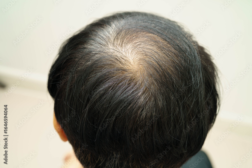 Fototapeta premium Bald head in man, hair loss treatment health problem.