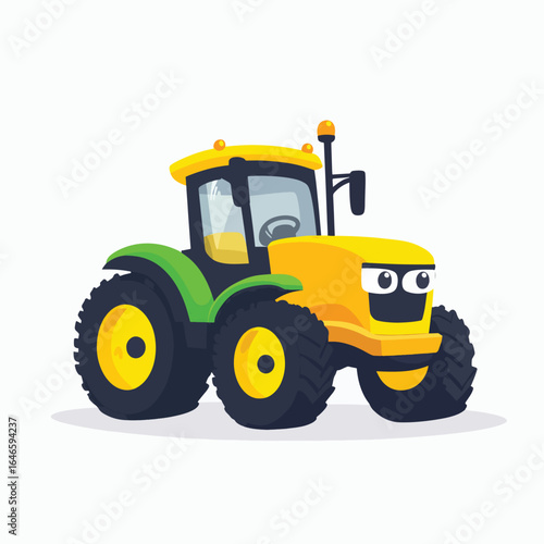 Foto Cartoon Tractor with Googly Eyes and Yellow and Green Panels
