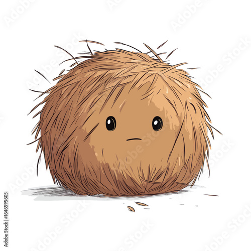 Cartoonish Brown Furry Ball Creature with Small Eyes and a Frown
