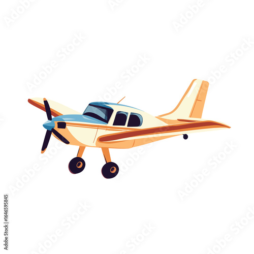 Bilde på lerret Cartoonish light yellow airplane with blue accents and a dark propeller