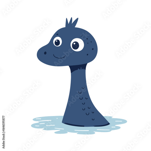 Cartoonish Loch Ness Monster with Smiling Face Emerging from Water