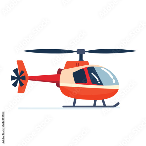Cartoonish Orange and Cream Helicopter with Dark Blue Rotors in Profile View