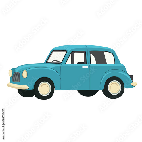 Cartoonish Turquoise Vintage Car with Cream Wheels and Distinctive Headlights