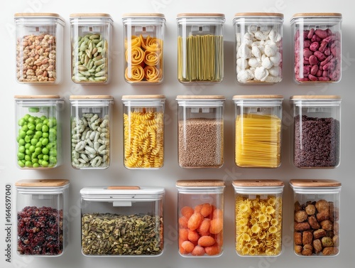 Organized Food Storage Containers on White Background