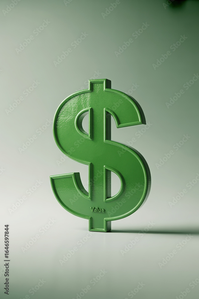 Obraz premium Green Dollar Sign Sculpture Representing Value and Finance on a Light Green Background
