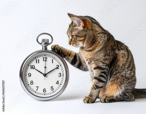 Cat Pressing a Stopwatch, Deadline and Time Management Concept