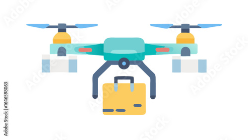 Drone delivery service with suitcase for fast shipping and modern logistics technology concept vector design