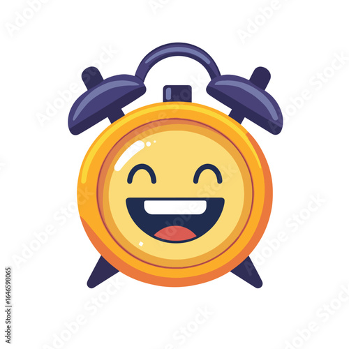 Cheerful Alarm Clock Emoji with a Wide Grin and Dark Blue Accents