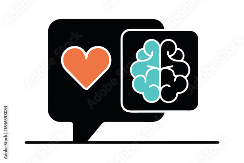 Emotional intelligence concept with heart and brain in speech bubble vector illustration