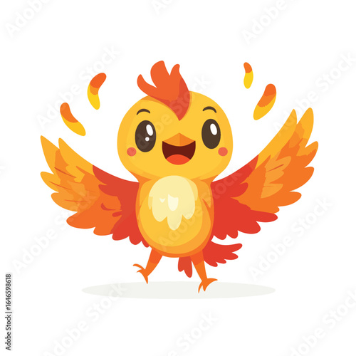 Cheerful Cartoon Bird with Open Wings and Joyful Expression