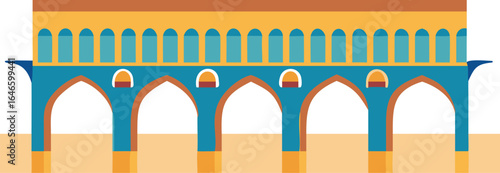 An illustration of a bridge featuring elegant arches spanning across a river.