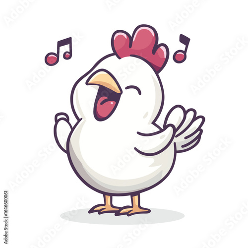 Cheerful Cartoon Chicken Singing with Musical Notes Floating Around It