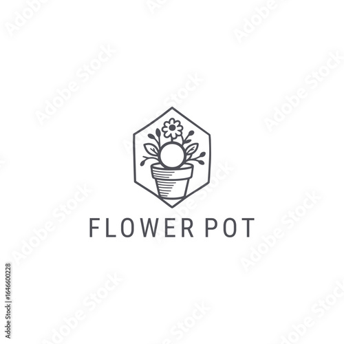Flower pot logo with fresh, minimal style for natural and charming branding.