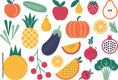 Colorful Collection of Stylized Fruits and Vegetables