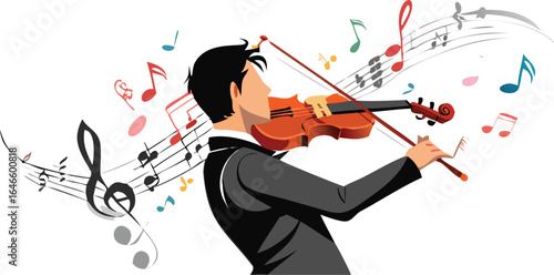 A man in a suit skillfully plays the violin, showcasing his musical talent in a formal setting.