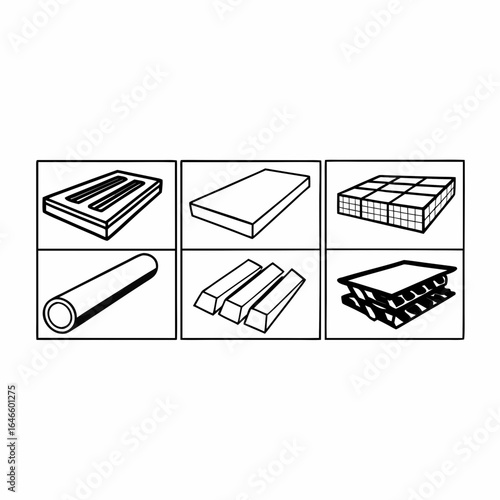 Illustration of construction materials and building elements isolated on white background