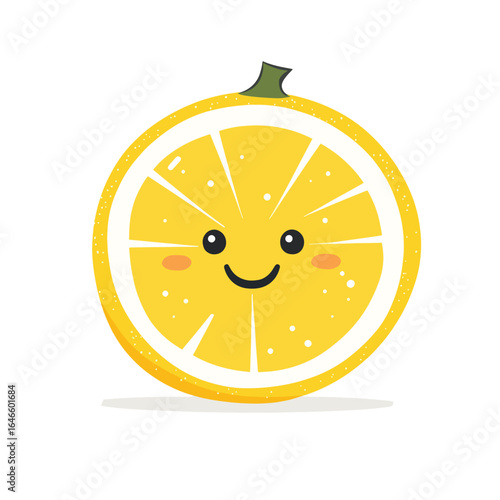 Cheerful Cartoon Lemon Slice with a Happy Expression