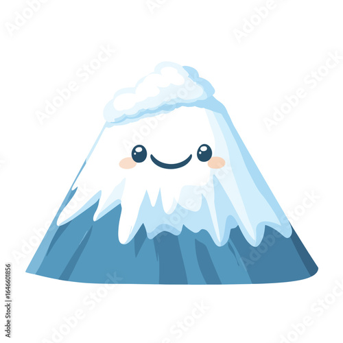 Cheerful Cartoon Mountain with Snowcap and Smiling Face