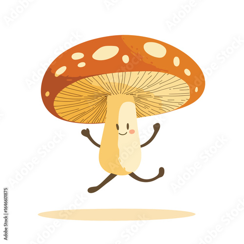 Cheerful Cartoon Mushroom Character with Orange Cap and Happy Expression