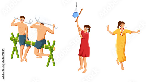 Traditional Games During Indonesian Independence Day Illustration