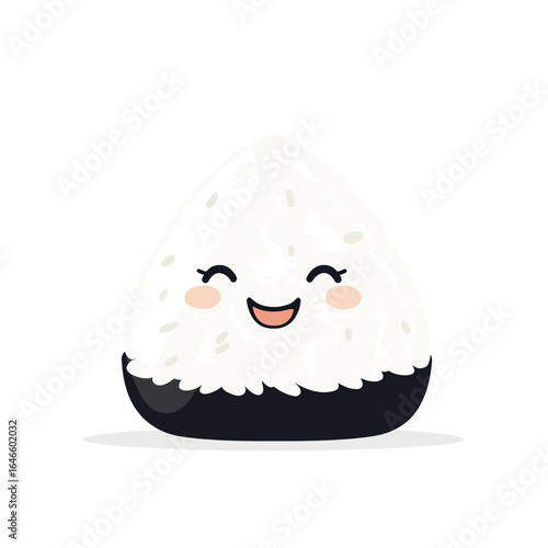 Cheerful Cartoon Onigiri Rice Ball with Happy Face