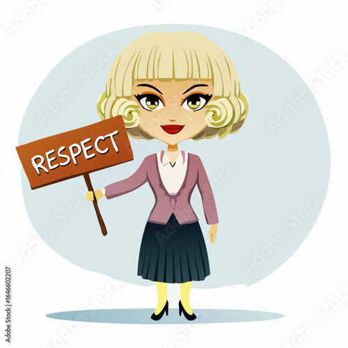 sincere white woman in curlers with respect sign – relatable vector for workplace culture, education, and community outreach
