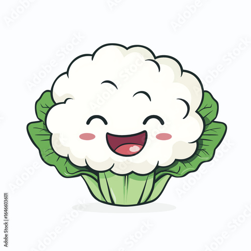 Cheerful Cauliflower Cartoon Character with Rosy Cheeks and Smiling Expression