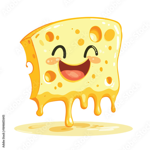 Cheerful Cheese Slice with Smiling Face and Dripping Melted Cheese