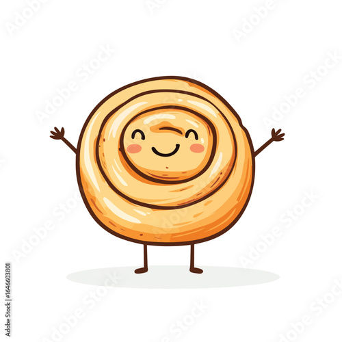 Cheerful Cinnamon Roll Character with Arms and Legs Smiling Happily