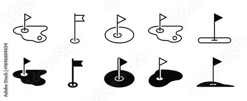 Collection of Golf Flag Icons in Various Styles Golf Course and Hole Designs