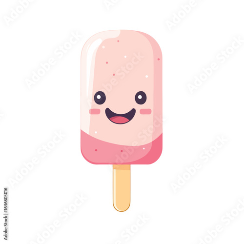 Cheerful Kawaii Ice Pop with Smiling Face and Pink Tones