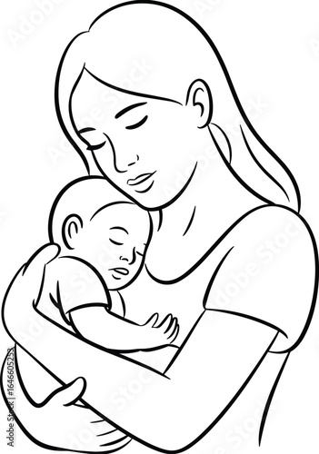 Mother holding baby, nurturing bond, parent-child connection, love and care, family affection, maternal embrace, emotional moment, illustration, drawing, parenthood.
