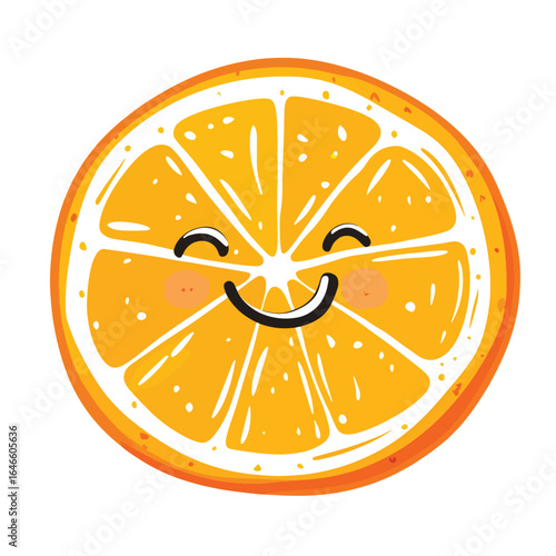 Cheerful Orange Slice with Smiling Face and Rosy Cheeks Cartoon Illustration