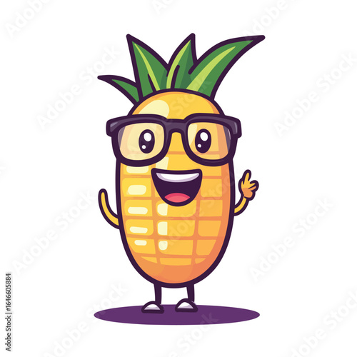 Cheerful Pineapple Character Wearing Glasses Giving a Thumbs Up Gesture