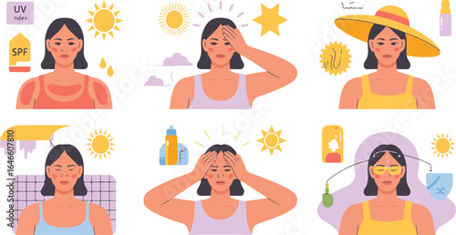 vector illustration Sun Safety Awareness – Sunburn and Sunstroke Vector Illustration Pack