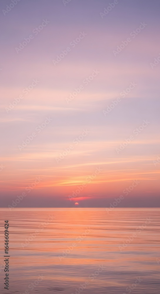Fototapeta premium Ethereal Sunset Over Calm Ocean: A Symphony of Pastel Hues and Peaceful Reflections