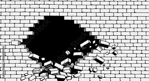 Destroyed Brick Wall Vector Illustration