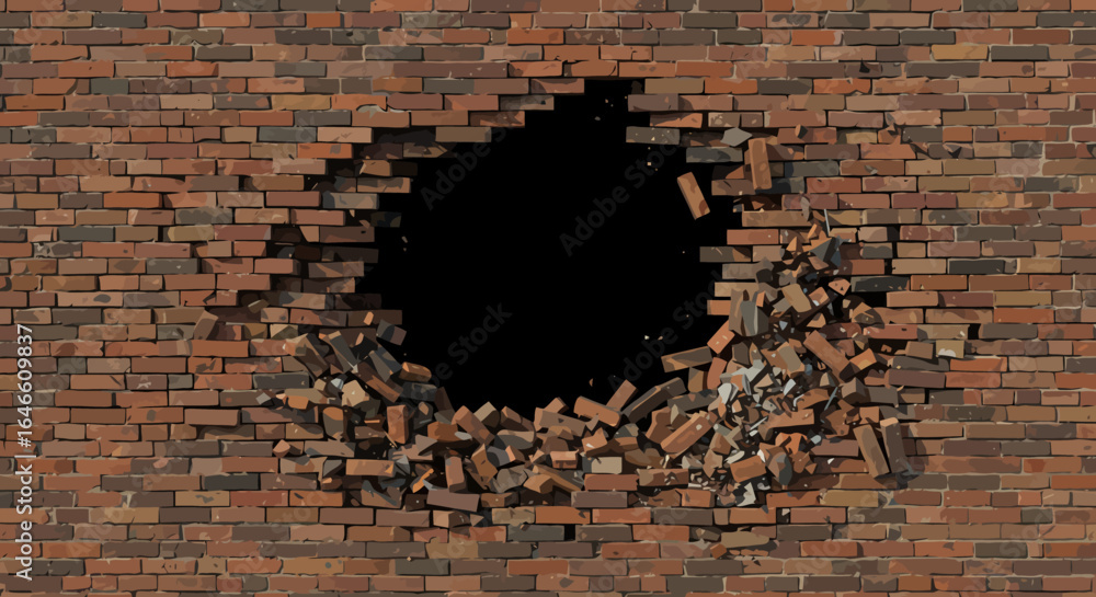 Destroyed Brick Wall Vector Illustration