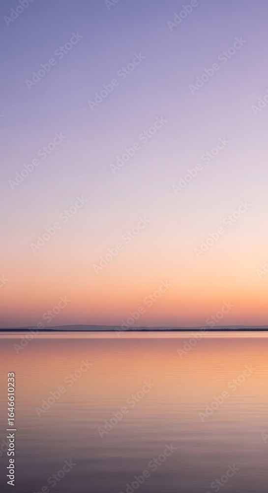Obraz premium Harmonious Sunset Gradient Over Still Water: A Minimalist Horizon Reflecting Peaceful Twilight Colors, Inspiring Serenity and Balance