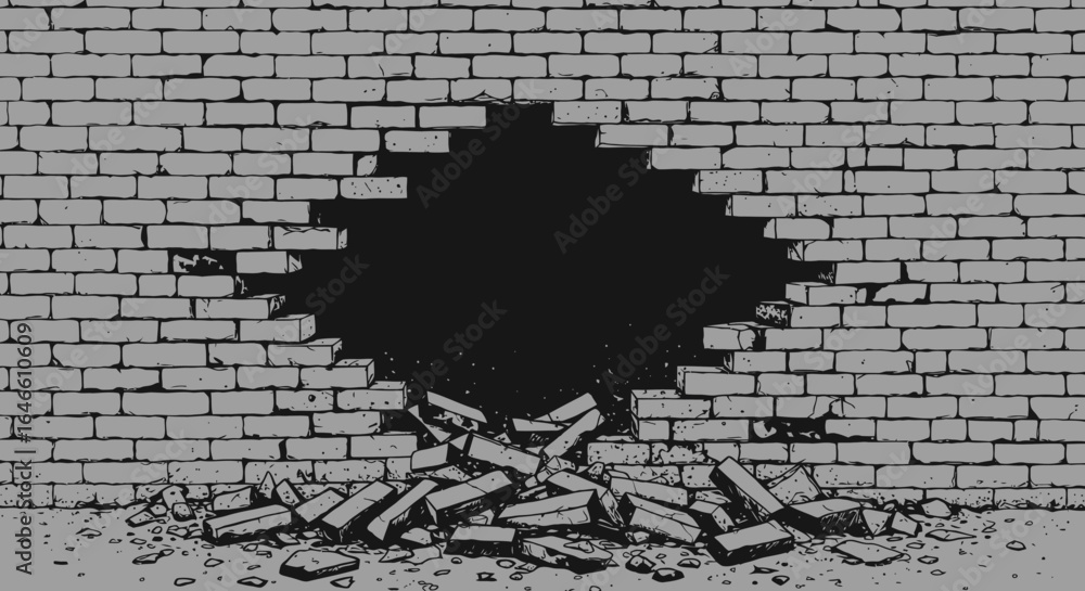 Destroyed Brick Wall Vector Illustration
