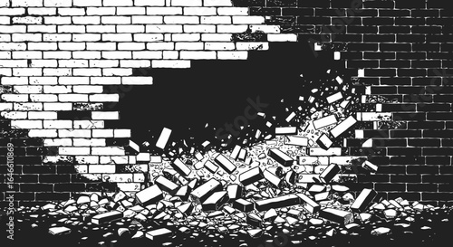 Destroyed Brick Wall Vector Illustration
