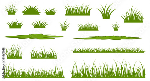 Vibrant green grass clumps and lawn borders create natural landscape elements for design projects