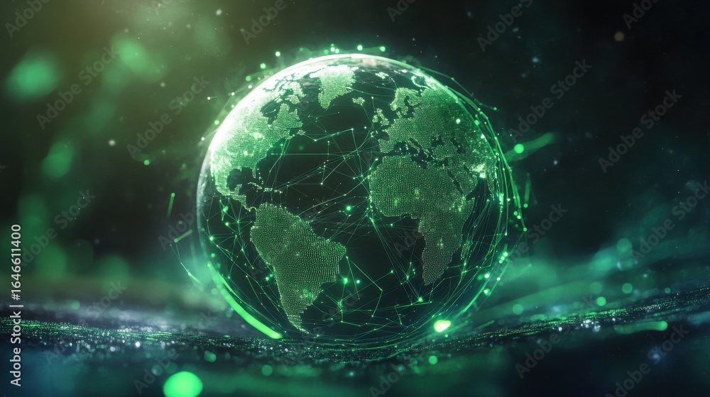 Obraz premium Globe with digital connections in a dark futuristic environment